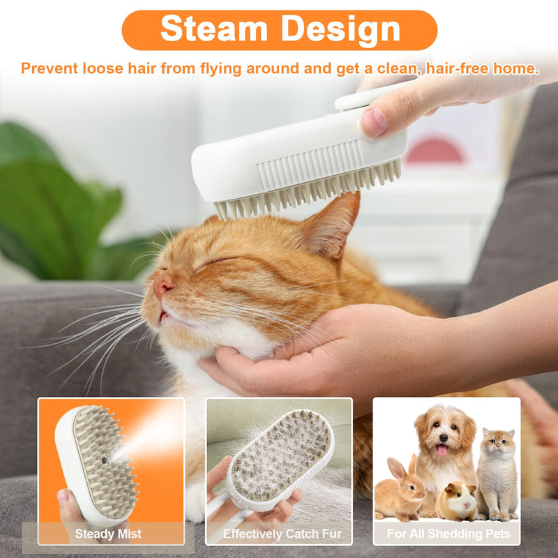 Nepfaivy Cat Steam Brush for Shedding - Steam Cat Brush for Indoor Cats, Rechargeable Steaming Pet Mist Water Steamer for Indoor Kitten, Pet Spray Hair Removal Comb for Massage, Spritz Defur Comb WhiteFoldable - PawsPlanet Australia