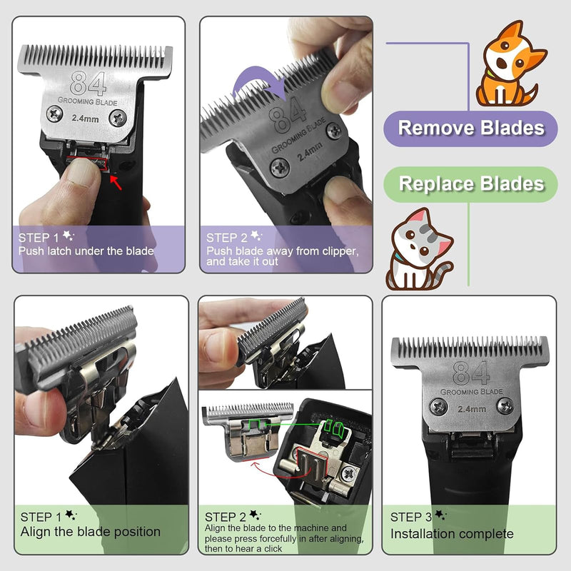 84# Pet Dog Grooming Stainless Steel Blade,Compatible with Ainds,Oster A5,Wahl KM-10 and Other Series Detachable Clippers, Cut Length 3/32-Inch - PawsPlanet Australia