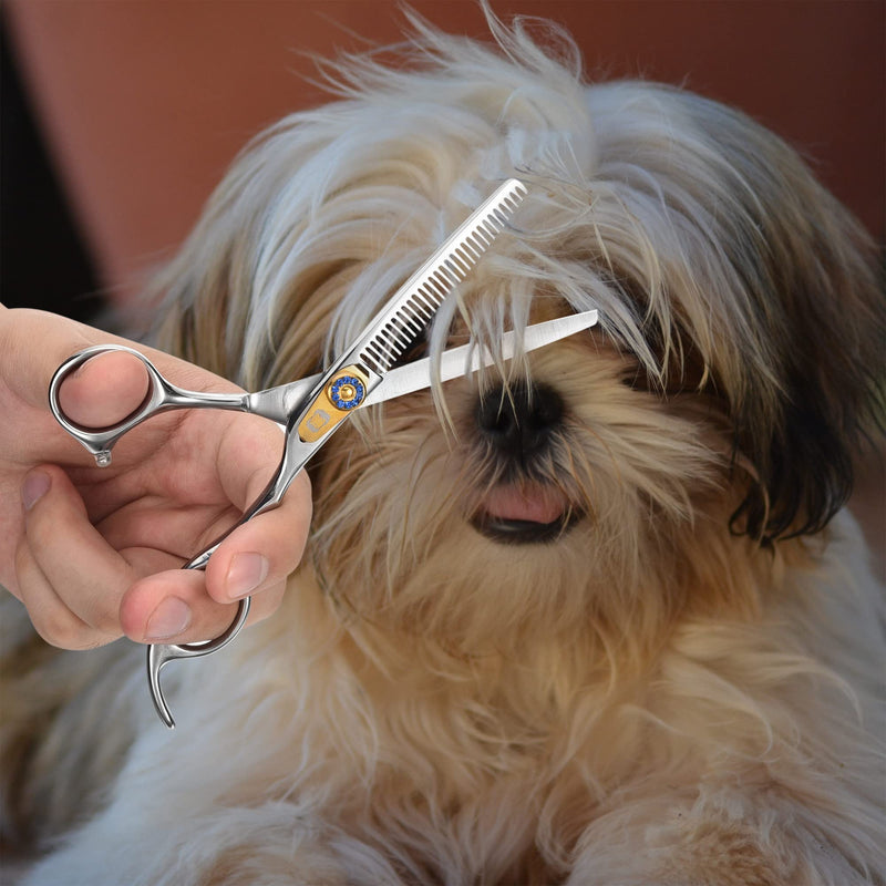 Thinning Scissors for Dogs, Professional Thinning Shears for Pets Double Sided Blades Stainless Steel Pet Cat Shears for Grooming Dogs Cats Blue Crystal Screw
