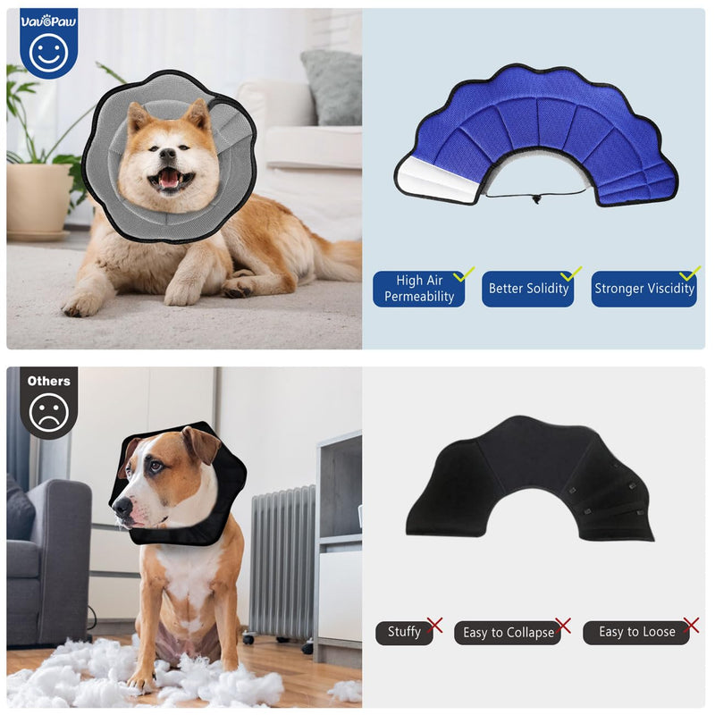 VavoPaw Dog Cone - Breathable, Lightweight, Adjustable Recovery Collar for Medium Dogs, Blue+Gray M