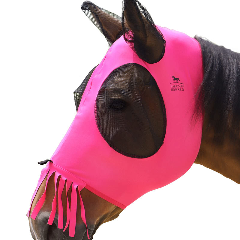 Harrison Howard Superior Comfort Breathable Fly Masks Soft on Skin with Tassels Natural Nose Swatter Full Size (Large) Tassel Fringe-Rose Pink - PawsPlanet Australia