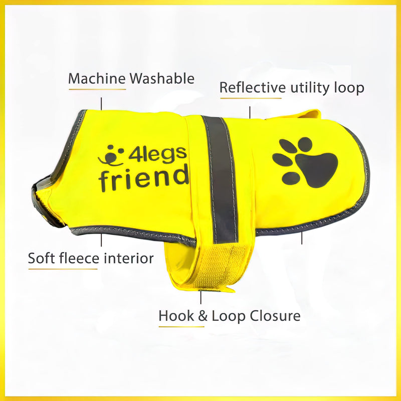Safety Yellow Reflective Lightweight Fleece Vest with Leash Hole 5 Sizes - High Visibility Coat for Outdoor Activity Day and Night, Keep Your Dog Visible, Safe from Cars & Hunting Accidents Small