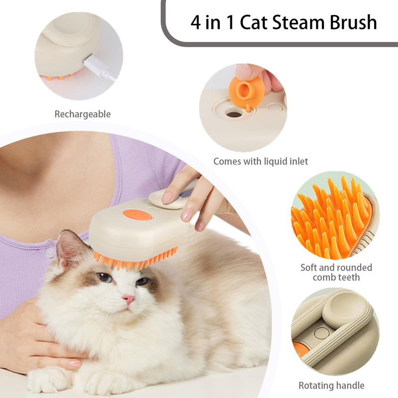 cat steam brush for shedding -4 in 1 Rechargeable Steam Brush for Cats and Dogs, Anti-static, Massage, Cleaning, Shedding & Combing All In One!grooming tool for cats and dogs（Beige） Beige01 - PawsPlanet Australia