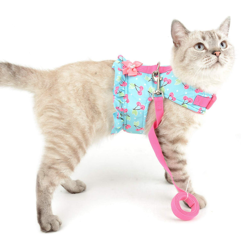 SELMAI Cat Harness and Leash for Walking Escape Proof Cherry Vest Harness for Small Dogs Boys Girls Kitten Puppies Easy on Jacket Soft Padded Cat Vest for Walking Outdoor Spring Autumn XS blue cherry - PawsPlanet Australia