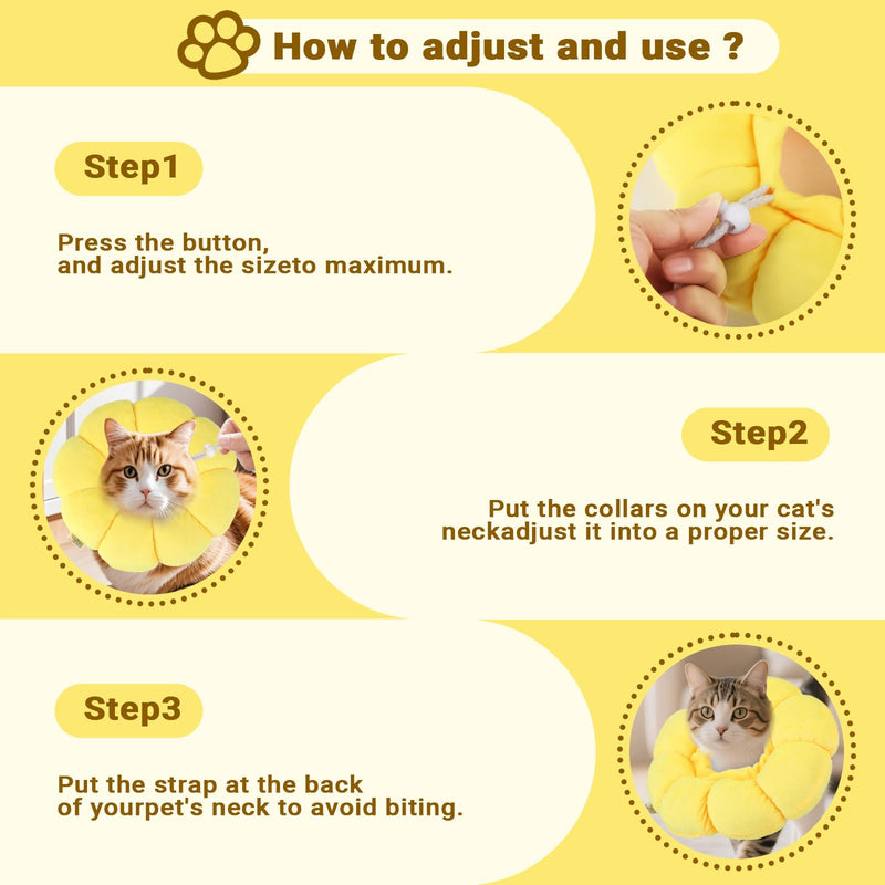 Cat Collar - Protective Collar Cat M - Soft PP Cotton - Prevents Licking and Biting After Surgery - For Recovery of Small Dogs and Cats (Sunflower)