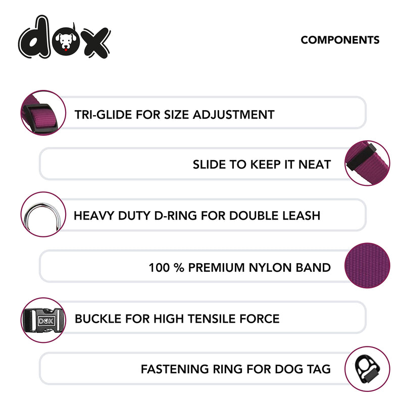 DDOXX Nylon Dog Collar - Strong and Adjustable Collars Dogs, Blueberry pet Dog Collar - Medium (Purple) M - 0.8 x 13.4-19.3 in Purple - PawsPlanet Australia