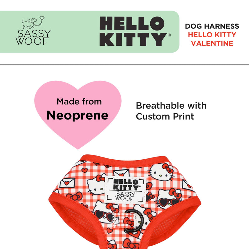 Sassy Woof Dog Adjustable Harness - Hello Kitty® Red Classic - S, Breathable Mesh, No Pull Design with Two D-Rings, Patented Design, Perfect for Small Dogs