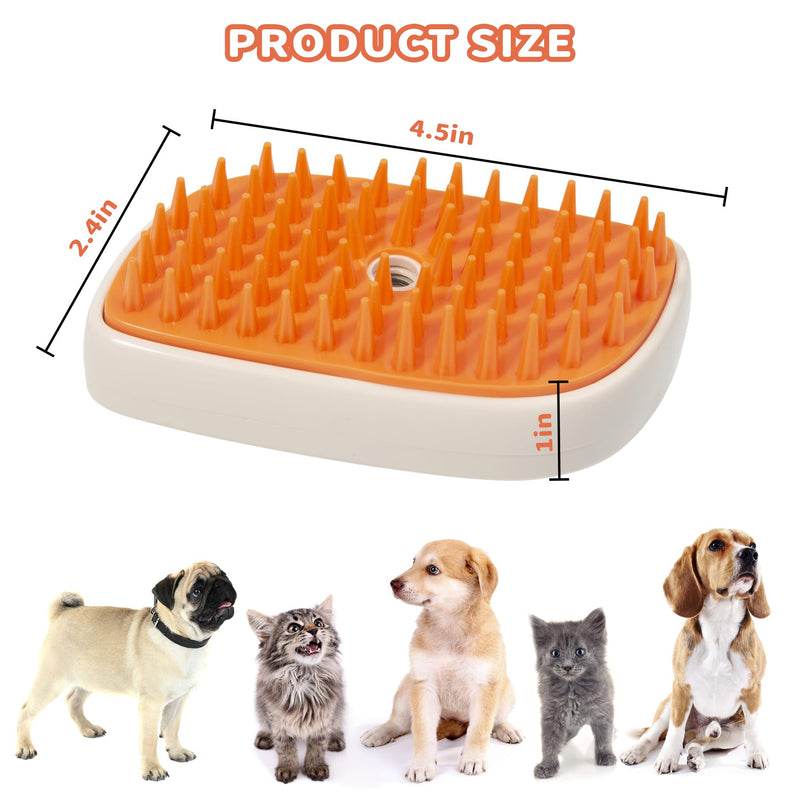 3 in 1 Steam Cat Hair Brush: Spray, Massage and Bath Cleaning for Dogs and Cats, Soft Silicone Brush for Hair Removal, Self-Cleaning Feature for Easy Use Orange & White - PawsPlanet Australia