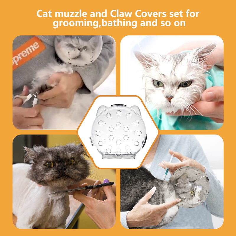 Cat Muzzle for Grooming with Silicone Claw Cover, Adjustable Cat Hood Mask for Bathing Shaving Pet Tools, Anti Bite Air Bubble Helmet - PawsPlanet Australia