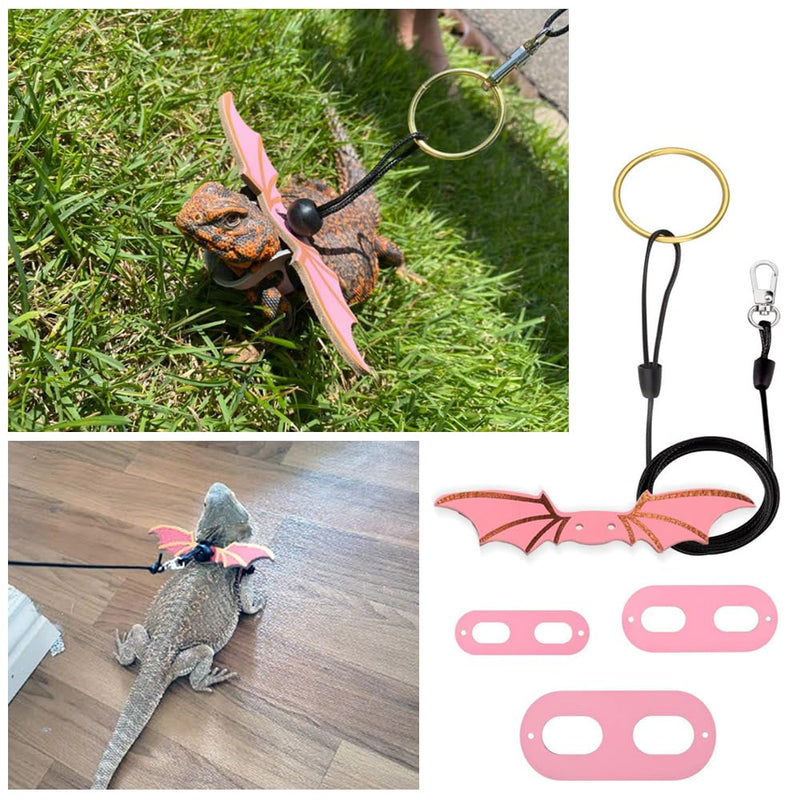 3 Size Pack Bearded Dragon Leashes and Harnesses, Bearded Dragon harness, Soft Leather Detachable Adjustable Reptile Lizard Wing Leash Pink - PawsPlanet Australia