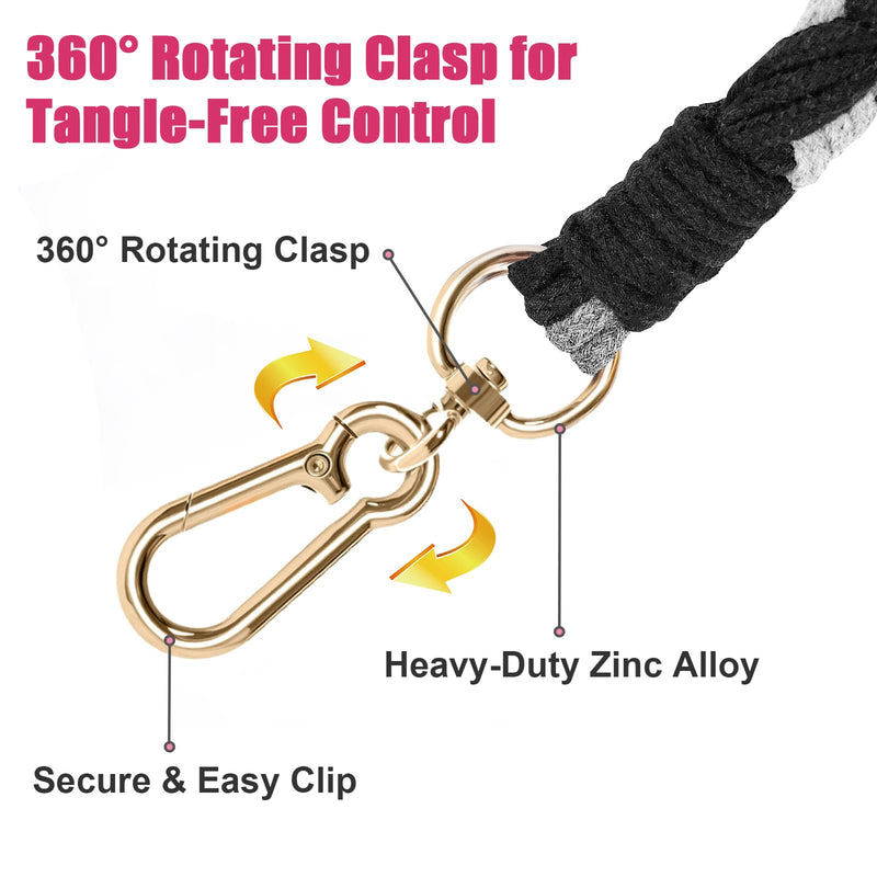 Handmade 5ft Braided Cotton Dog Leash with Unique Floral Handle, Durable and Stylish, Ideal for Small to Large Dogs, Black - PawsPlanet Australia