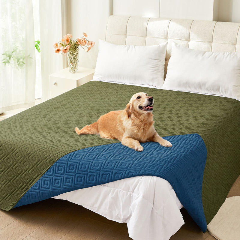hyha Waterproof Dog Bed Blanket, Soft Pet Blankets 30x53 Inch and 82x102 Inch in Green/Navy Blue, 2 Item Bundle - PawsPlanet Australia