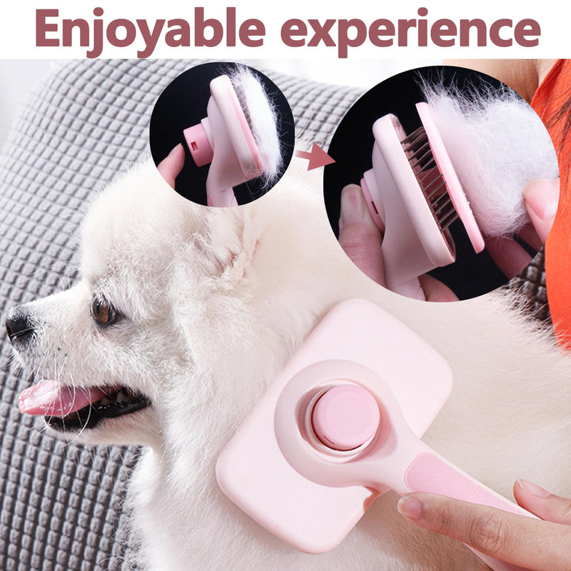 Self-Cleaning Cat Shedding Grooming Brush for Small Dog Pet Short Hair Remover Set Reusable Lint Removal Tool Carpet Scraper for Clothes Couch Bedding Furniture Car Pink - PawsPlanet Australia