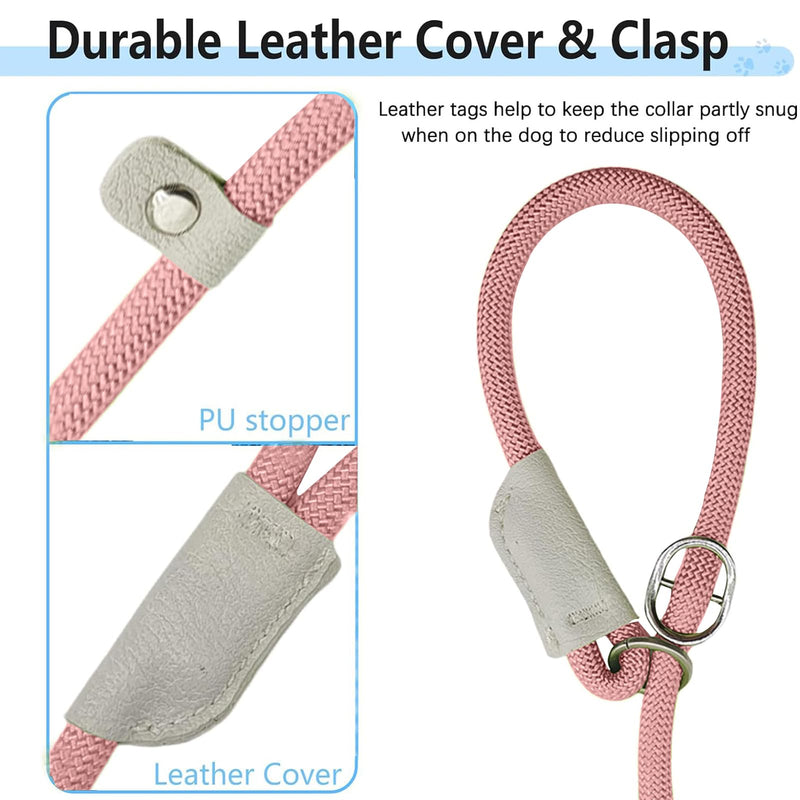 Durable Slip Lead - 5 FT Adjustable Dog Training Leash, Strong Nylon Rope Slip Leash for Large Medium Small Dogs (Pink) Pink - PawsPlanet Australia