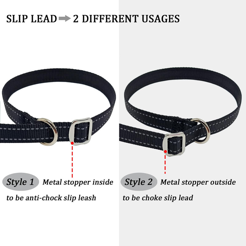 MayPaw Slip Lead Dog Leash, 3/4" Wide Reflective Nylon Training Lead with Padded Handle, 6 FT Flat Pet Leash for Groomers, Shelters, Rescues, Vets or Doggy Daycares 6 FT x 3/4" Wide black - PawsPlanet Australia