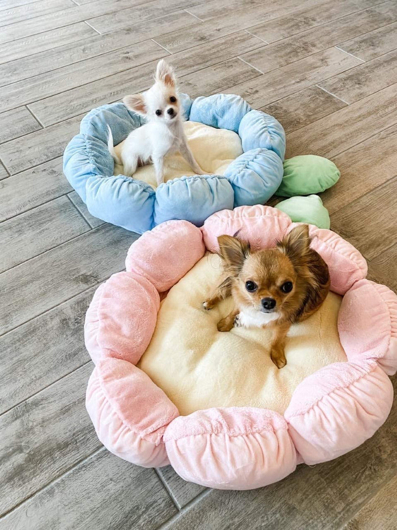 TONBO Soft Plush Small Cute and Cozy Pastel Pink Flower Dog Cat Bed, Washer and Dryer Friendly, (Pastel Pink) - PawsPlanet Australia