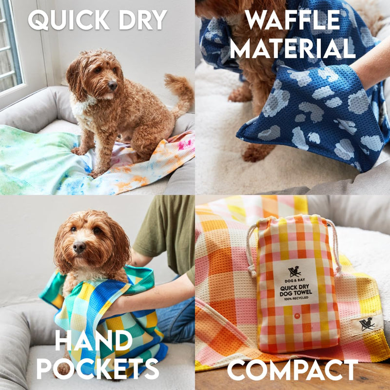 Dock & Bay Pet Towel - Super Absorbent & Quick Drying Dog Towels with Bag - 100% Recycled - Puppy Plaid, Large (120x70cm, 47x27) Large (120x70cm, 47x27") - PawsPlanet Australia