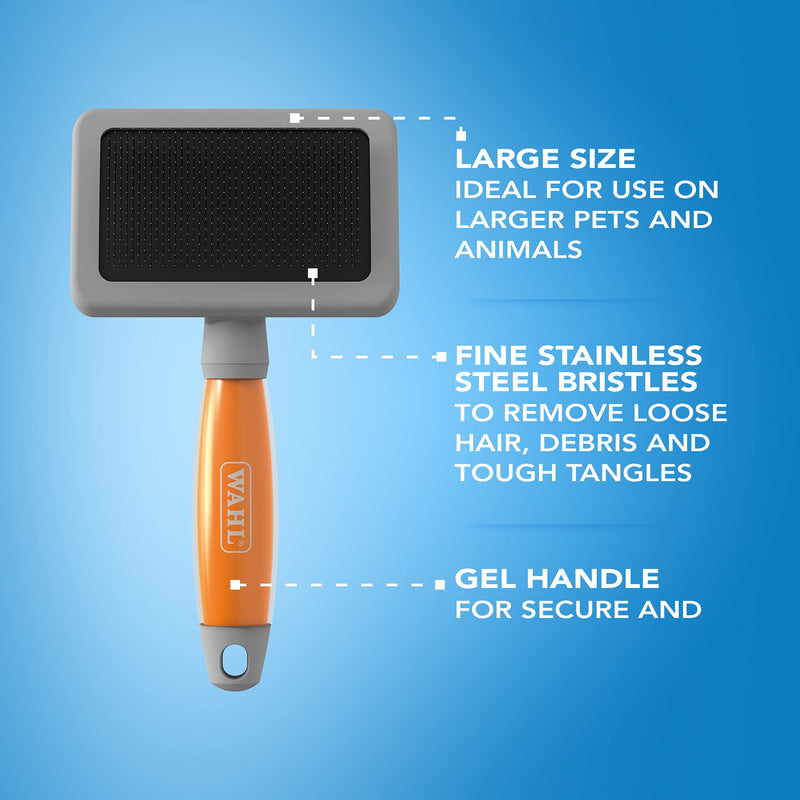 Wahl Large Slicker Brush, Professional Grooming Brush, Pet Brush for Dogs and Cats, Grooming Tools for Pets, Slicker Brushes for Long Short Haired Animals, Gel Handle Brush Large Slicker - Orange Gel - PawsPlanet Australia