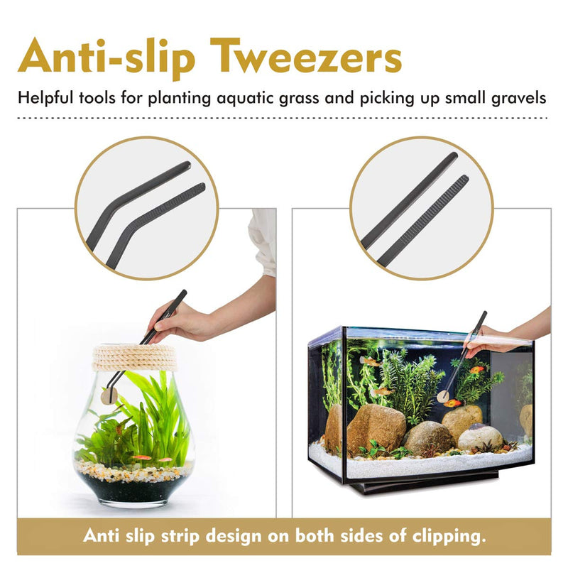 hygger Long Stainless Steel Premium Aquarium Tools, 4 PCS Aquatic Plant Tweezers Scissors Spatula Kits Comes with 1 Cleaning Cloth, for Fish Tank Starters Black - PawsPlanet Australia
