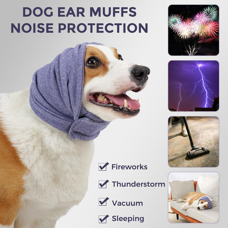 HEYWEAN Dog Ear Muffs with Velcro Noise Protection Hoodie for Dogs Breathable Calming Head Wrap with No Flap Ear Covers Anxiety Relief for Thunderstorms Purple Medium