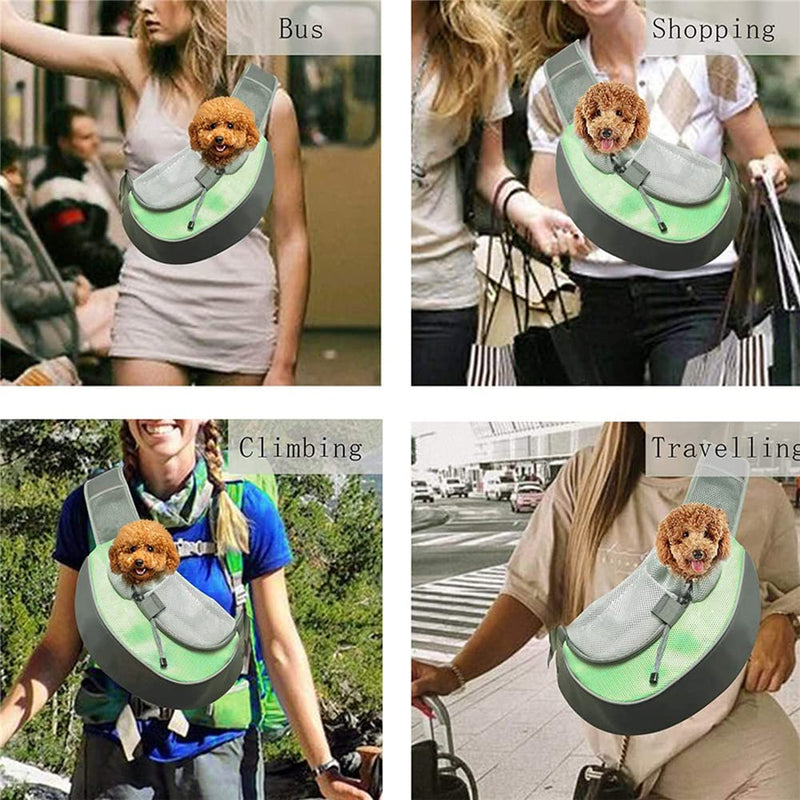 Pet Dog Sling Carrier, Breathable Mesh Hand Free Adjustable Travel Safe Puppy Sling Bag Dog Satchel Carrier for Dogs Cats Rabbit Small Animals (Adjustable Buckle for Under 5 lbs, Green) Adjustable Buckle for Under 5 lbs - PawsPlanet Australia