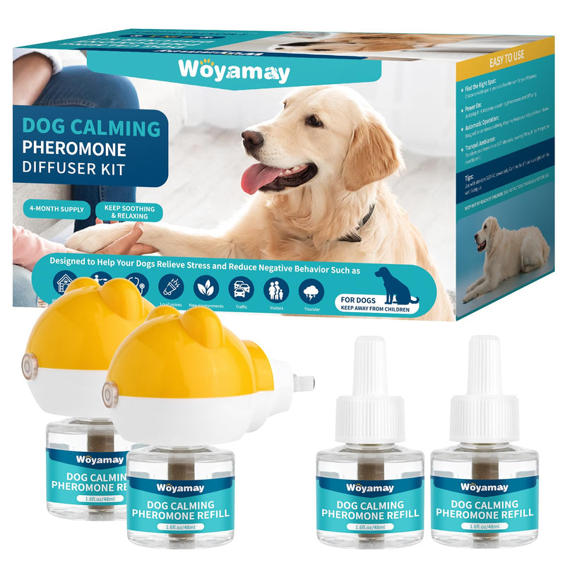 Dog Calming Diffuser - Dog Pheromones Calming Diffuser for Dog Anxiety Relief 6-in-1 Dog Pheromone Diffuser Kit with 2 Diffuser + 4 Refill 48ml Vial - 120 Days Pheromone Diffuser to Calm Dogs