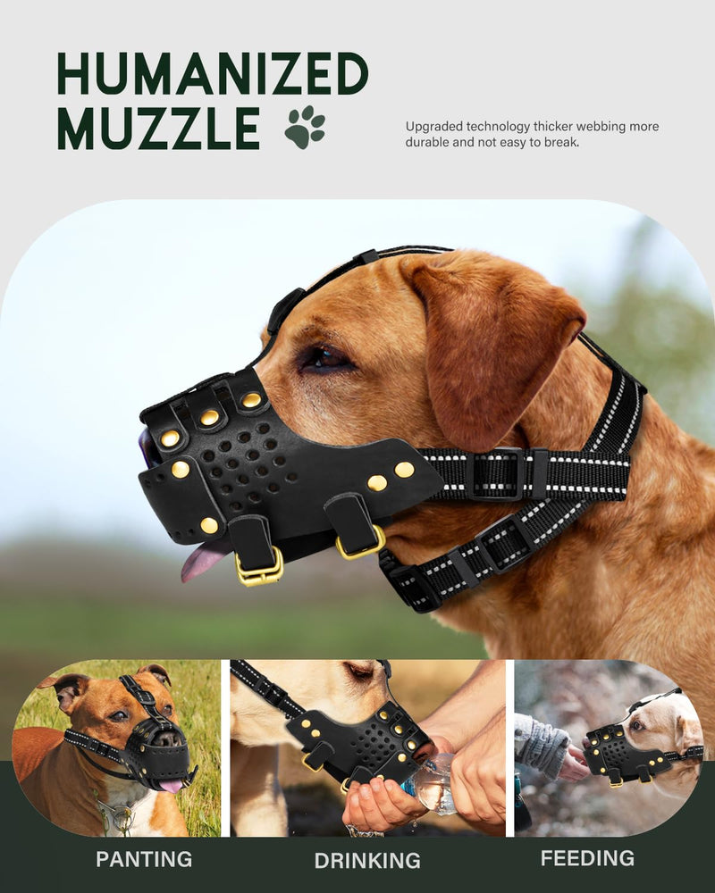 Dog Muzzle, Leather Basket Soft Muzzles Medium Large Breeds, Pitbull Dog Muzzle Amstaff Staffordshire Terrier, German Shepherd Dalmatian Doberman Adjustable (L) Black L - PawsPlanet Australia