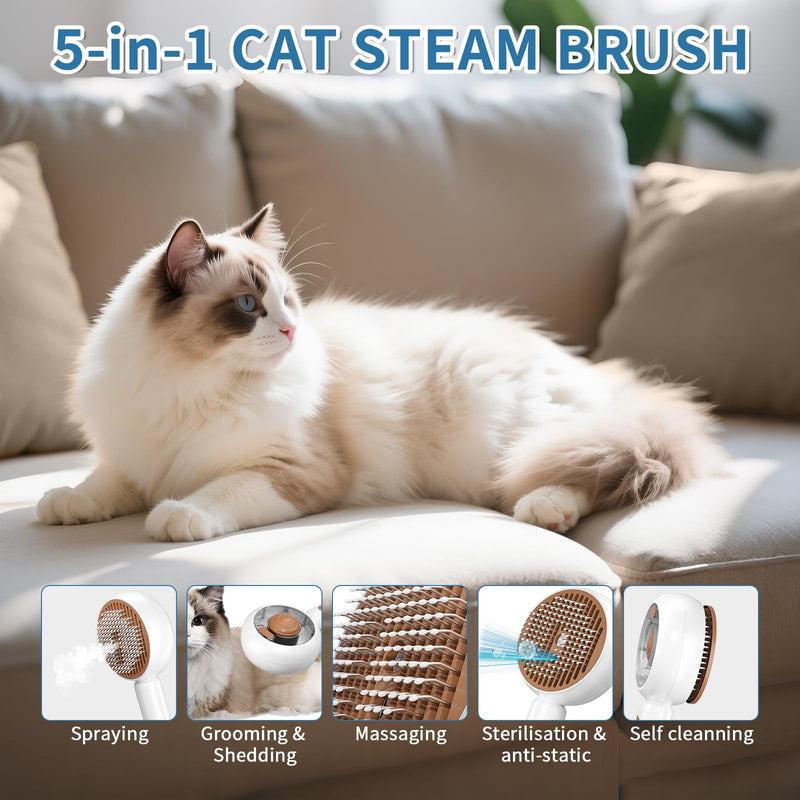 Cat Brush 2 PCS 5 In 1 for Indoor Cat Dog Pet Fur Remover Tool for Shedding & Grooming Anti-Static Spray Hair Removal Comb with Release Button Long Short Hair Pet Dog Supplies-White&Brown - PawsPlanet Australia