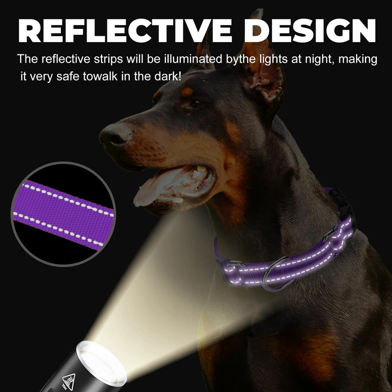 Martingale Collar for Dogs,Reflective Martingale Dog Collars with Quick Release Buckle,Adjustable Nylon No Pull Dog Collar for Walking Training(Purple, Medium) Purple - PawsPlanet Australia