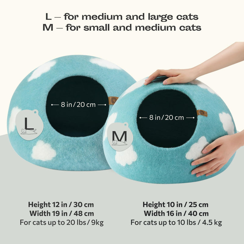MEOWFIA Cat Cave – Premium Felt Cat Bed for Indoor Cats, Handmade Merino Wool (Nap Blue, Medium) - PawsPlanet Australia