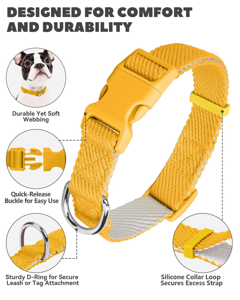 Dynmeow Soft and Breathable Cotton Dog Collar, Durable Adjustable Pet Collar with Quick-Release Buckle, Lightweight for Sensitive Skin for Puppies and Extra-Small Dogs, Yellow, Xs X-Small (Length:8-12")