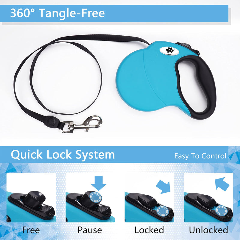 16 ft Retractable Dog Leash for Large Dogs up to 110 lbs,Tangle-Free Nylon Tape,Blue L blue - PawsPlanet Australia