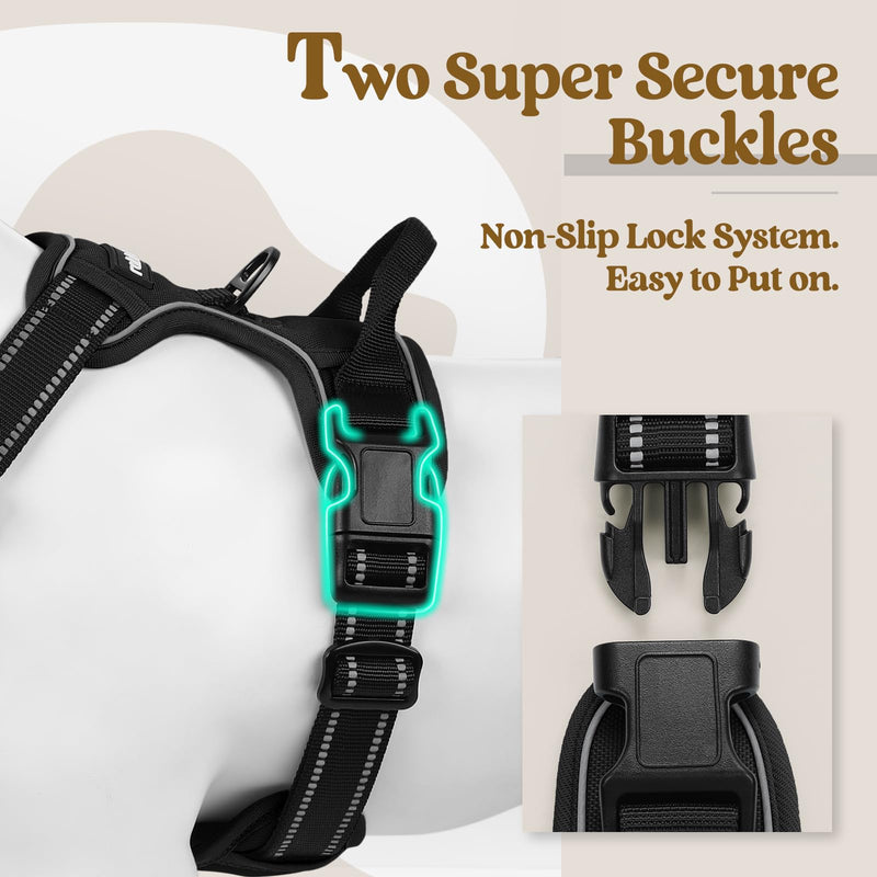 rabbitgoo Dog Harness Large Dog No Pull Pet Harness with 2 Leash Clips, Adjustable Soft Padded Pet Vest, Reflective No-Choke with Easy Control Handle for Training or Walking, Black, L L (Pack of 1)