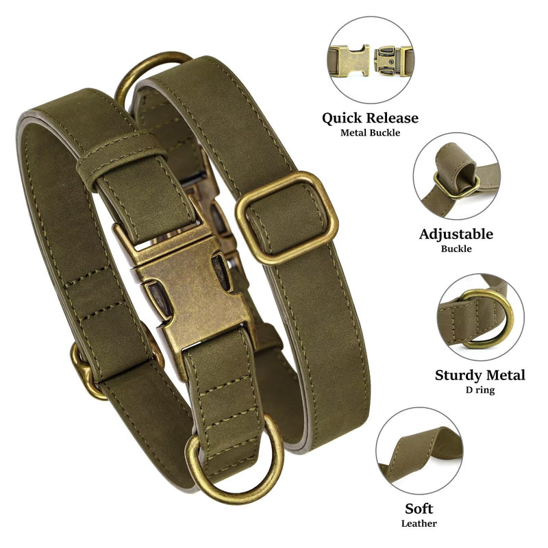 Didog Soft PU Leather Dog Collar, Stylish Quick Released Dog Collars for Small Dogs, Easy Clean Adjustable Pet Collar for Daily Walking, Dark Green, S Fit 10-16" Neck S：Fit 10-16" Neck - PawsPlanet Australia