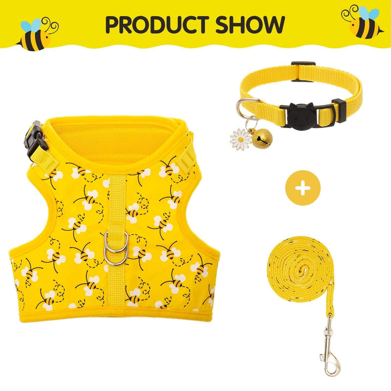BINGPET Cat Harness with Leash and Collar for Walking - Escape Proof with 59 Inches Leash - Adjustable Soft Vest Harnesses for Medium Large Cats Bee - PawsPlanet Australia