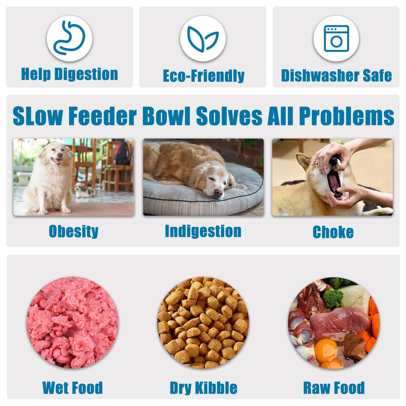Slow Feeder Dog Bowls Small Breed, Dog Food Bowl Small Dog Anti-Choking Bloat Stop Puzzle Healthy Eating Bowl (Blue, 1 Cup) Blue - PawsPlanet Australia