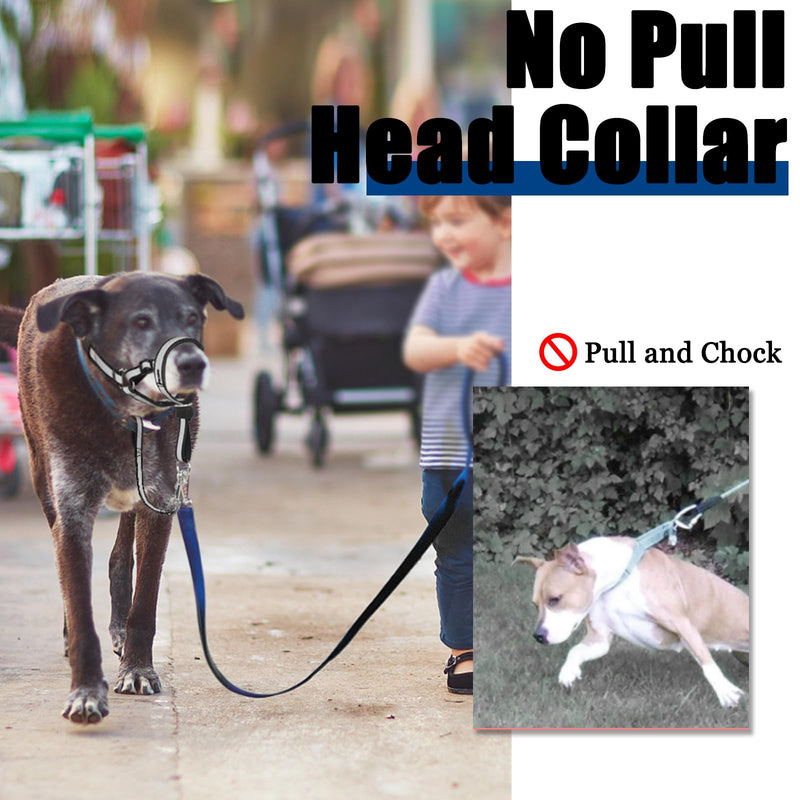Reflective Head Collar, No Pull Collar for Large Dogs, Anti-Pull Muzzle Leash for Large Sized Breed, Adjustable Soft Dog Halter, Nose Leash for Easy Control on Walks Black L (Snout Cir: 9½"-14”)