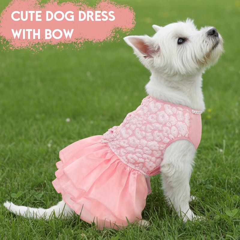 ASENKU Dog Dress, Dog Wedding Dress, Pet Lace Princess Dress with Bows for Wedding Birthday Party, Puppy Formal Apparel with Pearl Necklace for Large Dogs (Pink, X-Large) Pink