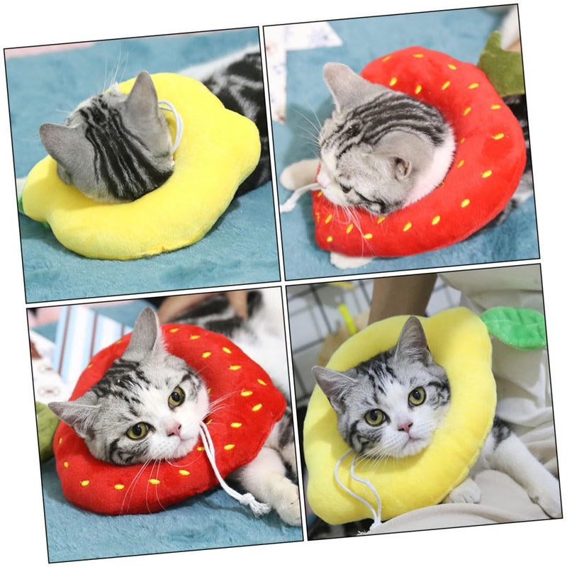 Abaodam 2-Pack Adjustable Soft Cat Neck Collar with Cute Strawberry Lemon Design Elastic Protective Cone for Cats and Small Dogs After Surgery Prevents Scratching and