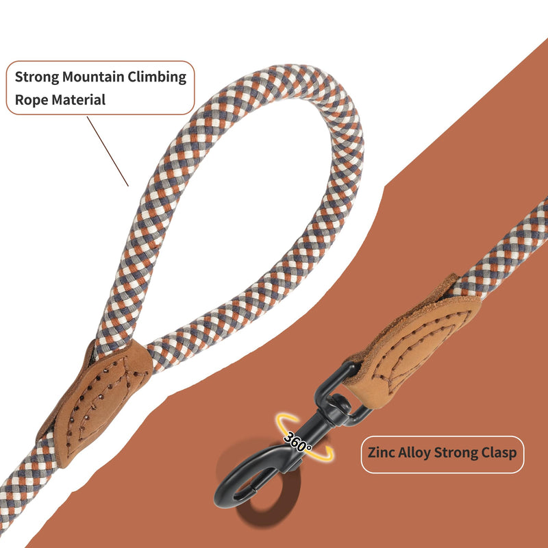 Mile High Life Rope Leash with Genuine Leather Connection, 6 FT/5 FT/4 FT, Heavy Duty Leash for Medium & Large Dogs (Brown, 48 Inch) 48 Inch-1/2" Brown - PawsPlanet Australia