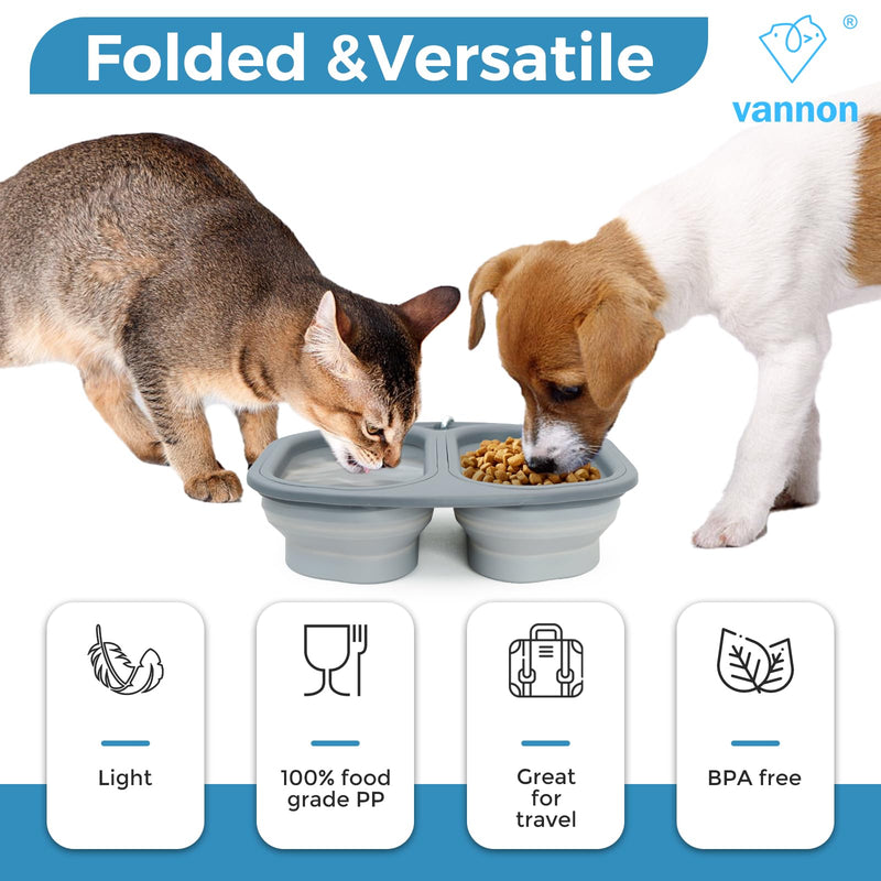 Collapsible Dog Bowls 2 in 1 Portable Dog Bowls Dog Travel Water Food Bowls with Carabiner, Perfect for Small Dogs and Cats, Compact and Lightweight, BPA Free, Grey - PawsPlanet Australia