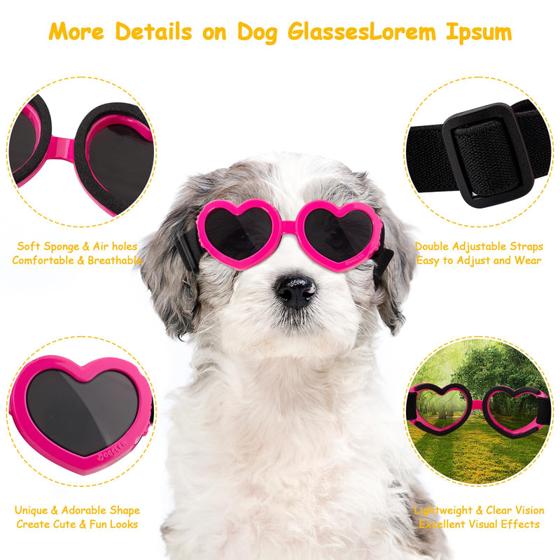 Dog Sunglasses Glasses for Small Breed, Dog Goggles Puppy Sunglasses for UV Eye Protection Anti-Fog Snowproof Wind Dust, Adjustable Doggy Pet Sunglasses for Motorcycle Riding Driving (Pink) Pink