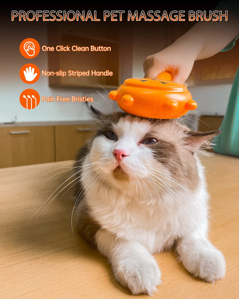 Self-Cleaning Dog & Cat Slicker Brush, Skin Friendly Deshedding Grooming Tool for Long or Short Haired Dogs Cats Rabbits, Dog Shedding Brush with Release Button - Pumpkin - PawsPlanet Australia