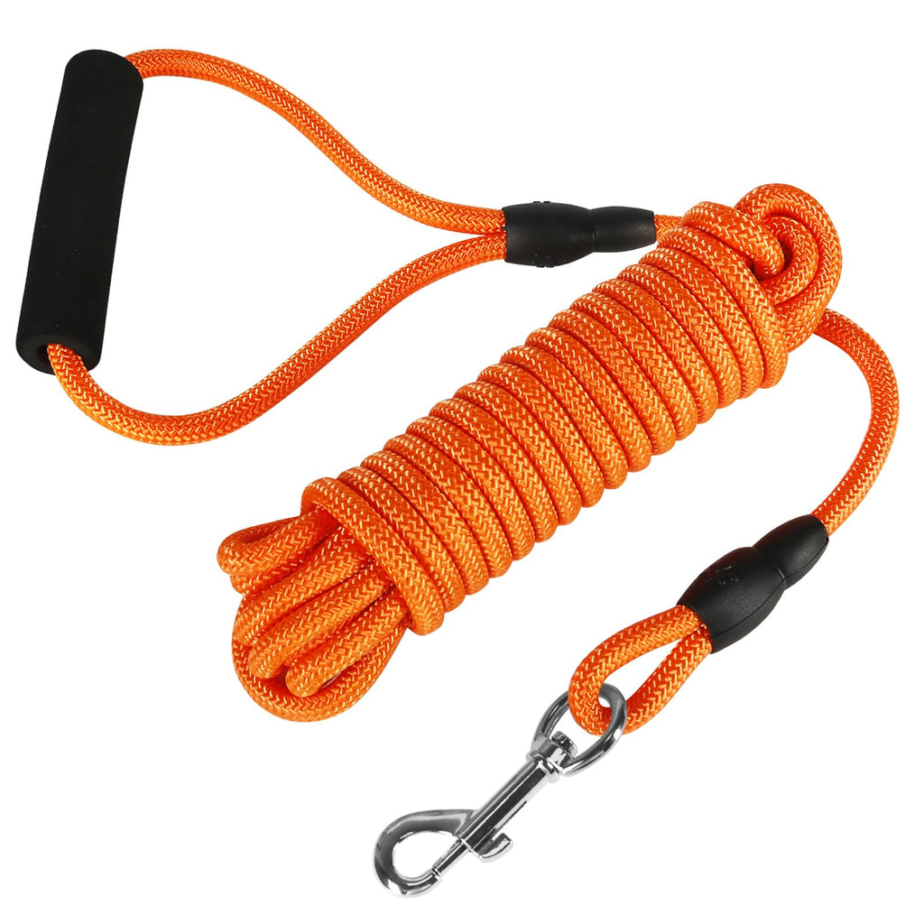 Vivifying Floating Long Dog Leash, 20FT Dog Training Leash, Lightweight Dog Check Cord Rope Leash with Comfortable Handle for Outside, Hiking, Swimming, Beach and Lake Orange