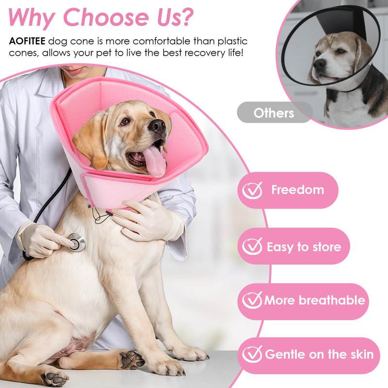 AOFITEE Soft Dog Cone Collar Anti-Licking, Dog Cone Alternative After Surgery, Elizabethan Cones for Large Dogs Post-Surgery, Neuter Recovery Pet Dogs E-Collar(Pink,X-Large) X-Large Pink