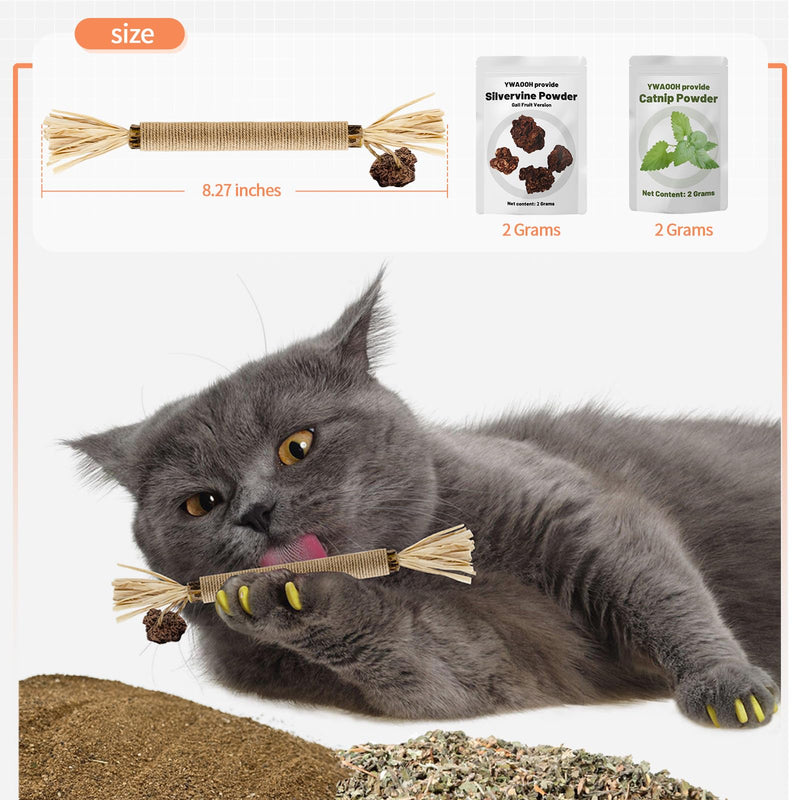 Cat Toys, 6 Silvervine Chew Sticks & 1PCS Organic Catnip & 1PCS Silvervine Powder, Cat Dental Toys for Kitten Teeth Cleaning, Matatabi Cat Toy - PawsPlanet Australia