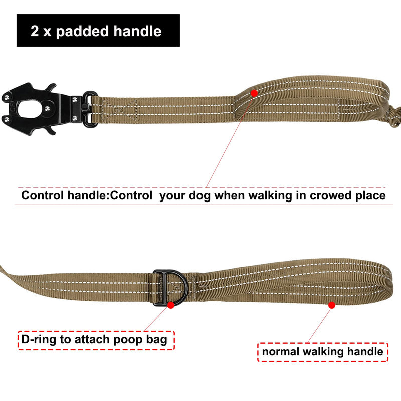 ICEFANG Tactical Dog Leash,K9 Training Walking Bungee Lead with 2 Control Handle,Heavy Duty Quick Release Metal Clasp,Hands Free D-Ring for Medium Large Dogs (6ft,Reflective Brown) 6 FT Reflective Brown