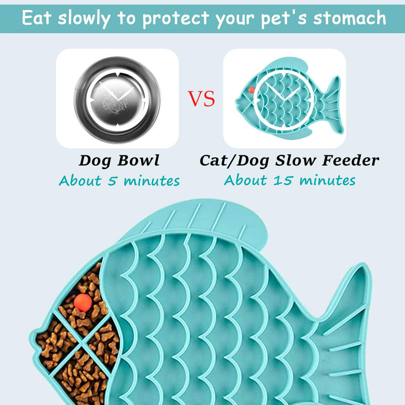 Cat Slow Feeder,2 Pack Fish-Shaped Cat Lick Treat Mat for Cats Dogs Anxiety Relief, Cat Puzzle Feeder Cat Bowl, Fun Alternative to Slow Feeder Cat Bowl (Blue and Green). Double fish shape