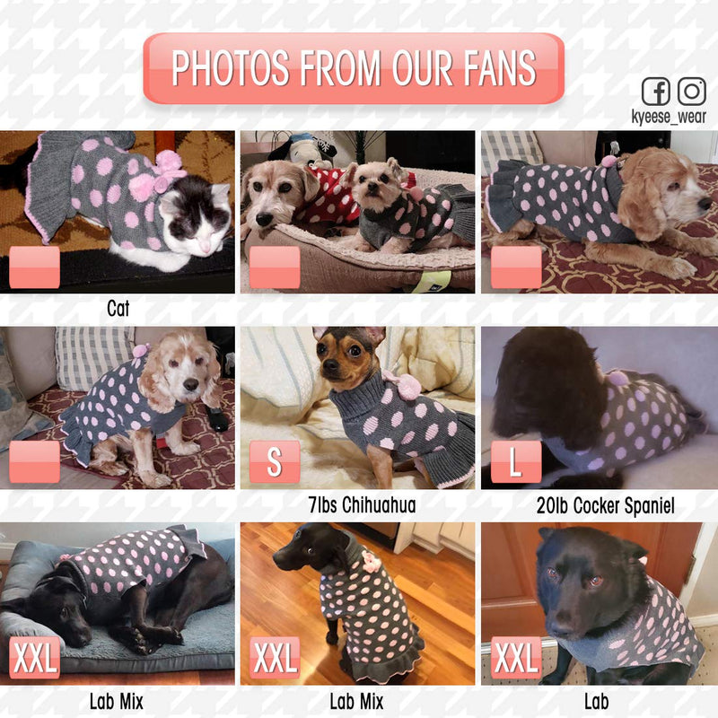 KYEESE Dog Sweaters with Leash Hole for Small Dogs Turtleneck Dog Sweater Dress for Girl Polka Dot Knit Pullover Doggie Sweater Warm Pet Sweater Medium (6-13lbs) 01# Polkadot (Grey) - PawsPlanet Australia