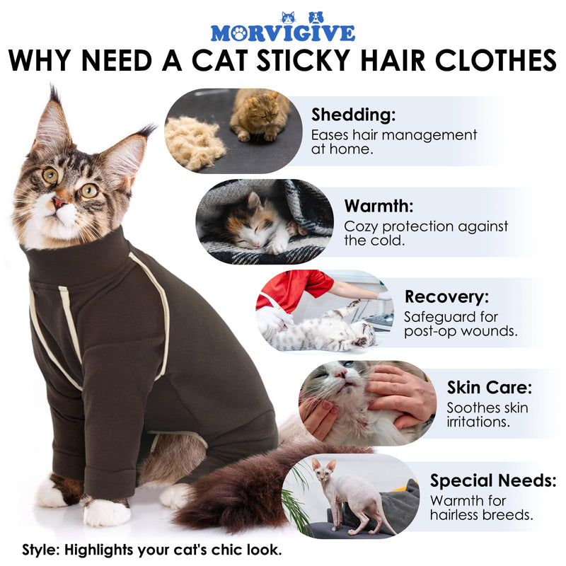 Coffee XXL Cat Recovery Pajamas - Long Sleeve, Prevents Hair Loss, Ideal for Post-Surgery Female Cats XX-Large Coffee - PawsPlanet Australia